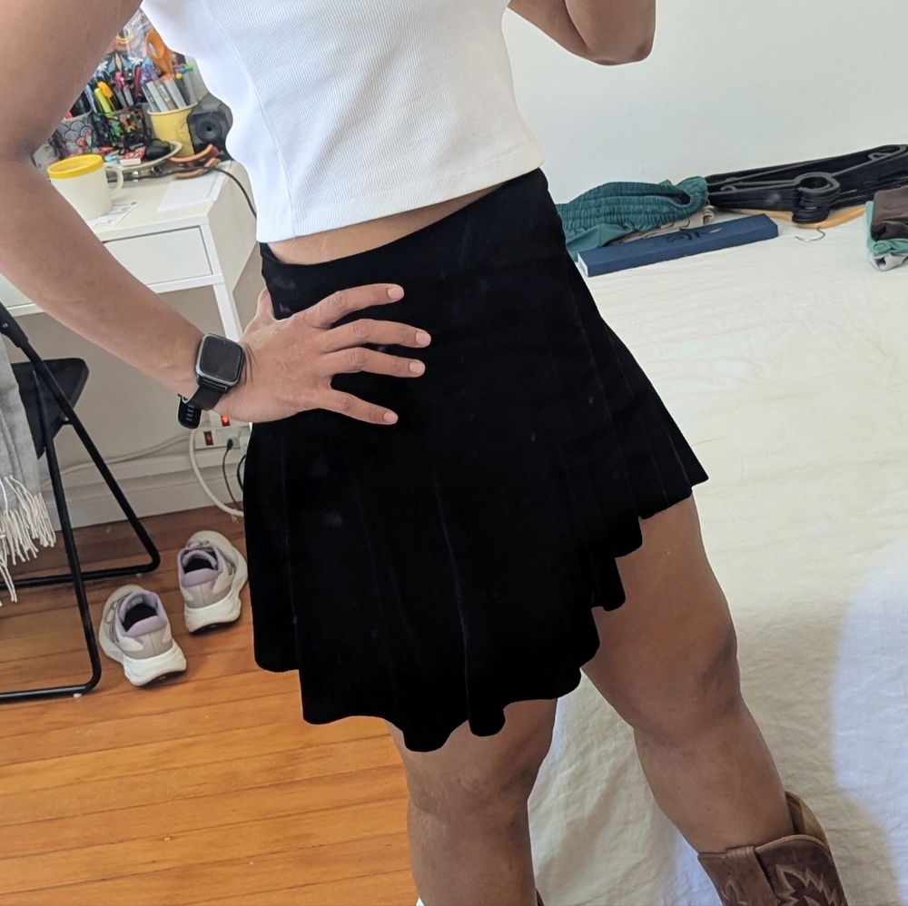 Black Flared Mini Velvet Skirt - Classic Women's Skirt